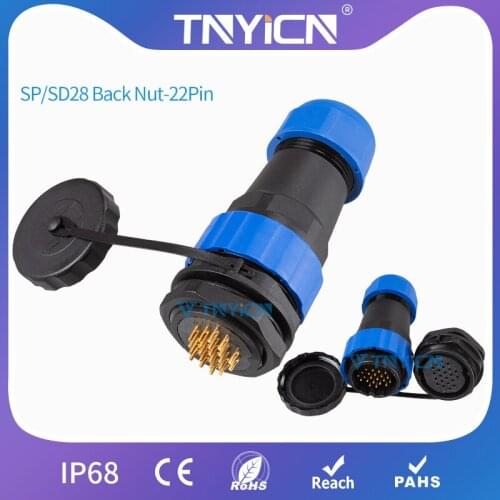 Waterproof Connector IP68 SP/SD28 Back Nut-22Pin Panel Mount Cable Connectors Wire Connectors Set Dad Mom Led Plug and Socket