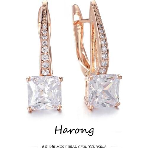 Crystal Zircon Stud Earrings Rose Gold Color Copper Luxury Female Jewelry Accessories The Best Party Holiday Gift For Woman Girl