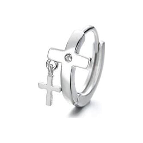 Punk Silver Color 1PCS Cross Clip Earrings for Men Women Fashion Hip Hop Rock Rap Earrings Accessories Night Club Bar Jewelry