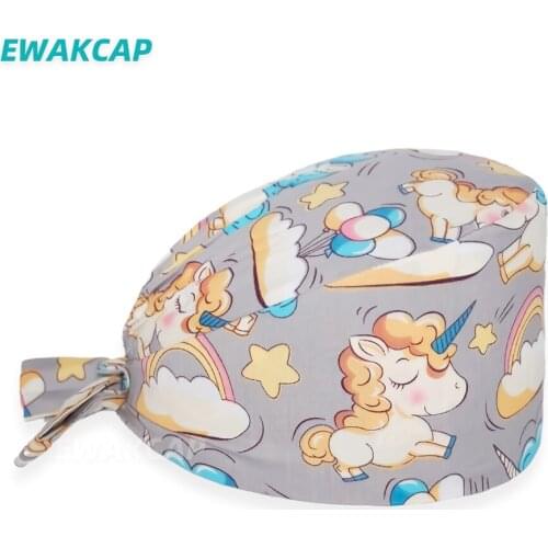 Unisex nurses scrubs women set accessories hat anime printed cotton surgicals caps long hair cap for women men