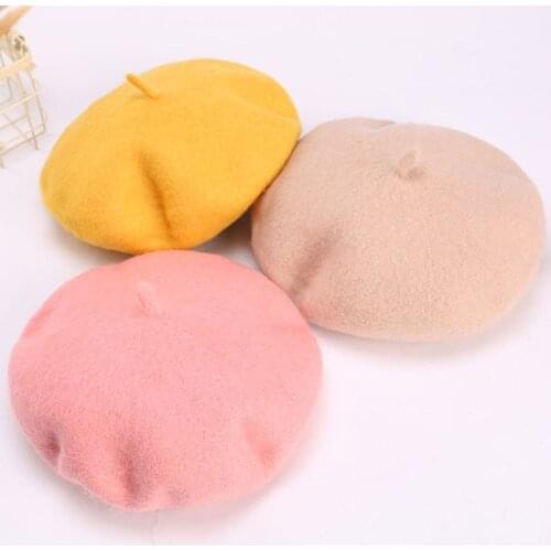 Wool Beret Baby Girls Winter Hats For Child Flat Cap Knit 100% Cashmere Hats Kids Berets Hat Bone Tocas Painter Hat