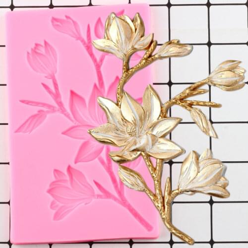 Magnolia Flower Leaves Branches Silicone Molds Wedding Cake Border Fondant Cake Decorating Tools Candy Chocolate Gumpaste Moulds