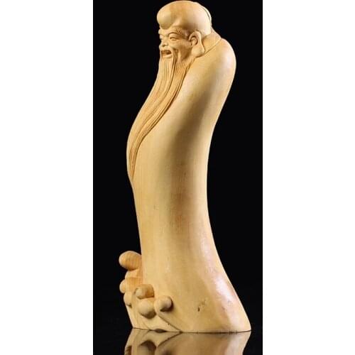 The God of Longevity Statue Wood Carved New Chinese Style Home Decoration Carving Crafts Shou Statue Wood Birthday Gift