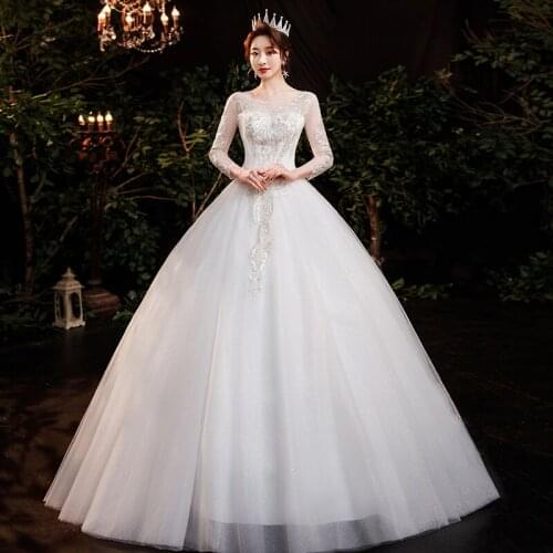 Wedding Dress 2020 New Light Full Sleeve O-neck Lace Up Ball Gown Princess Luxury Illusion Lace Wedding Dresses Customize
