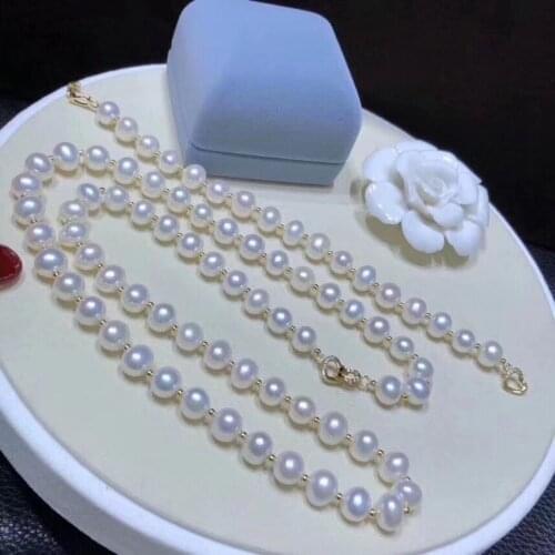 D911 Pearl Necklace Fine Jewelry Almost Round 10-11mm Nature Fresh Water White Pearls Necklaces for Women Presents