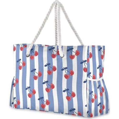 High Quality Women Nylon Tote Large Capacity Female Casual Shoulder Bag Lady Daily Handbag Cherries Fresh Beach Shopping Bag