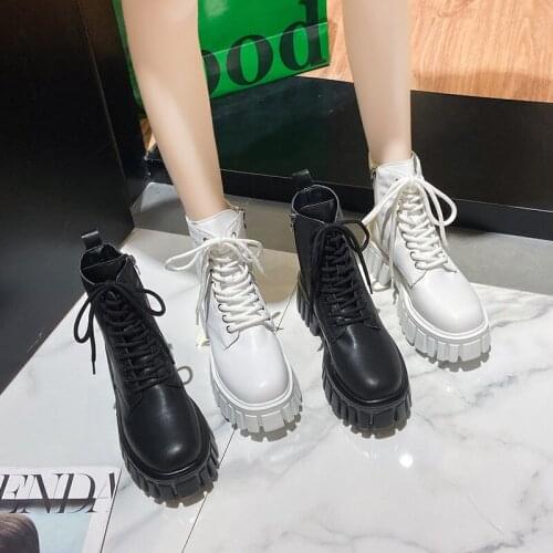 COOTELILI Women Boots Shoes Womens Boots 2021 New Fashion Woman Boots 6cm Heel Lace Up Zip Platform Shoes Woman Size 35-39