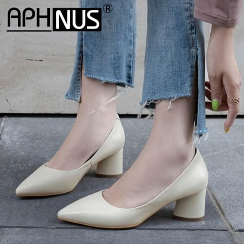 APHNUS Womens Office Work Low Mid Heels Pumps Woman 2020 Shoes For Women New