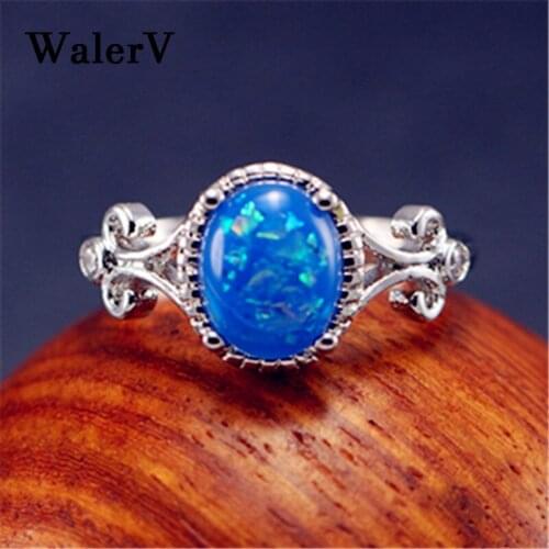 WalerV for Womens Rings Rings Fashion Charm High Quality Oval Imitation Blue Fire Opal Stone Zircon Wedding Ring