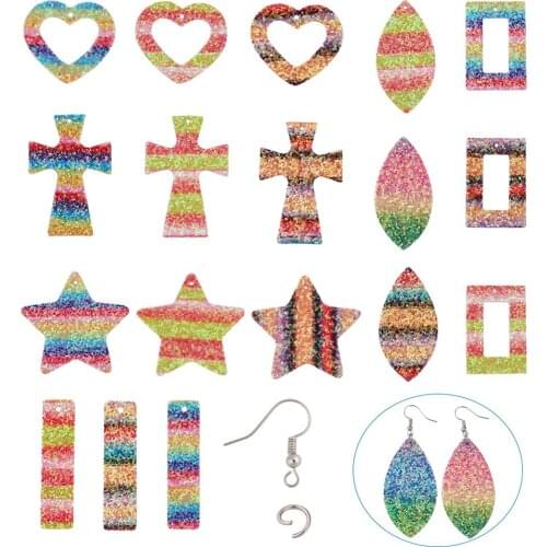 1Set PU Leather Earring Glitter Heart Star Sequins Pendants with Jump Ring Earring Hook for Women DIY Jewelry Making Accessories