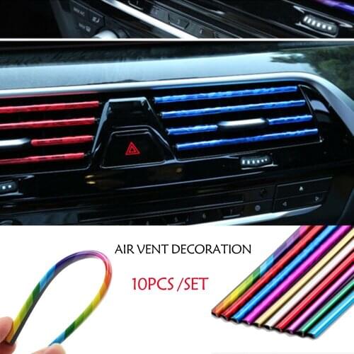 10Pc Decoration Interior Trim Strips Car Interior Air Conditioner Outlet Vent Grille Strip U Shape Plating Air Outlet Trim Strip