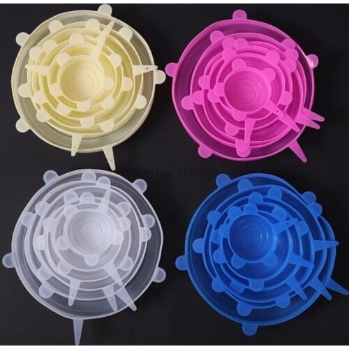 100sets 6pcs Reusable silicon stretch lids universal lid Silicone food wrap bowl pot lid silicone cover Kitchen Stoppers