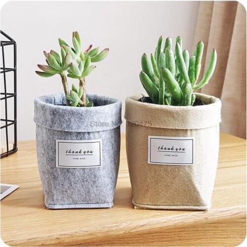 100pcs Gray/Khaki Felt Flower Pots Mini Succulents Planter Pot Letters Print Reuseable Multifunction Storage Bag Home Flowerpot