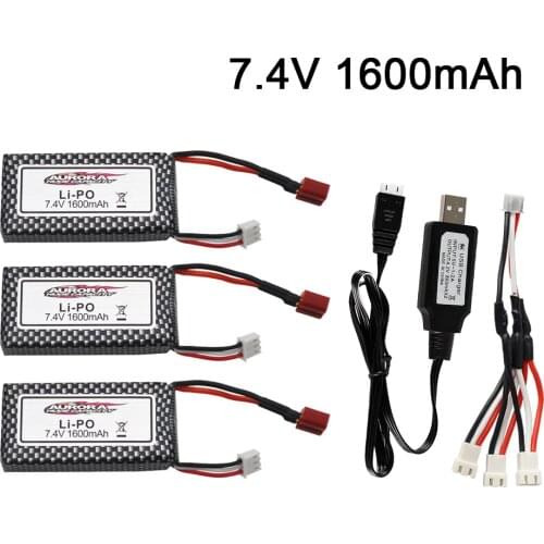 7.4V Battery for XINLEHONG 9125 RC Car Spare Parts with USB Charger 7.4V 1600mah Lipo Battery for Wltoys 14400 RC Racing Cars