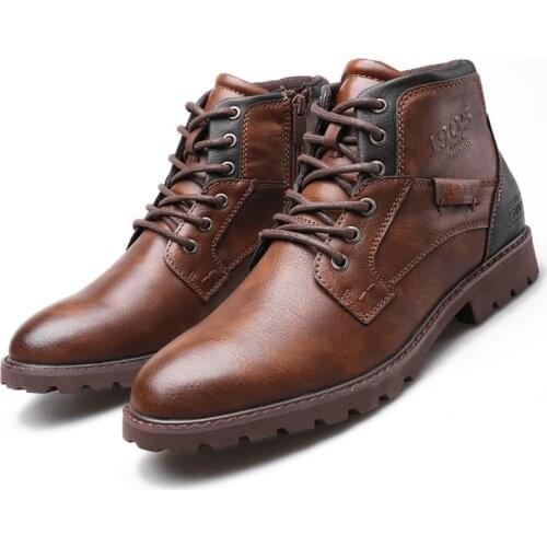 Mazefeng Men Boots Leather Spring Autumn Vintage Style Ankle Boots Men Lace Up Footwear Fashion Casual Shoes Men Botas Hombre