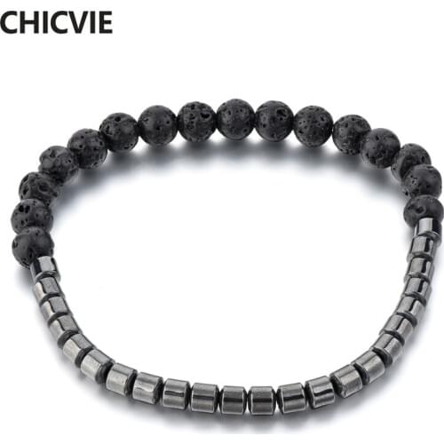 CHICVIE Black Custom Men Stainless Steel Charm Bracelet Bangles Natural Stone Beads For women jewelry Making Bracelets SBR180042