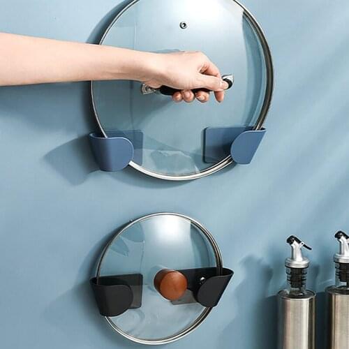 2pcs Household Pot Lid Holder Kitchen Organizer Plastic Self Adhesive Kitchen Storage Rack Punch-Free Pan Cover Organizer Racks