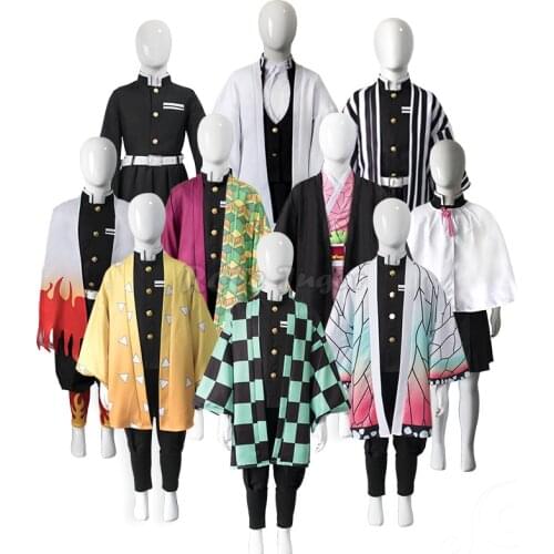 Kids Anime Demon Slayer Tanjirou Kamado Nezuko Zenitsu Shinobu Cosplay Boys Girls Kimono Uniform Cosplay Costume Wig