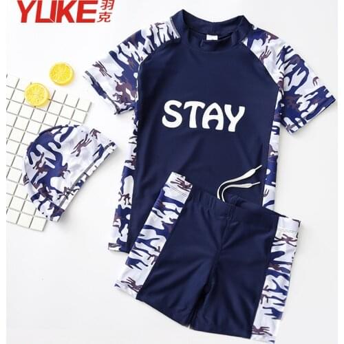 Children Boy Swimsuit Cartoon 2 Pieces Swim Suits Sunblock Beach Costume Bodysuit With Cap Kids Boys Swimwear Kinderen badpak