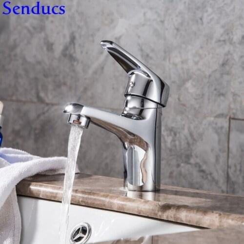 Senducs Bathroom Basin Faucet Quality Brass Basin Sink Faucet Hot Cold Water Tap with High Polished Chrome Bathroom Mixer Tap
