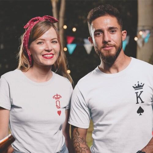 King Queen Pocket Couples Matching T-shirts Casual Men Women Crewneck Graphic Funny Tee Top Summer Poker Print Honeymoon Tshirt