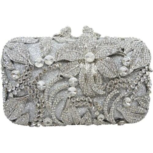 Flower shape studded diamond clutch bags Luxury women crystal evening bag prom clutch purse wedding bag sac pochette Purse SC126