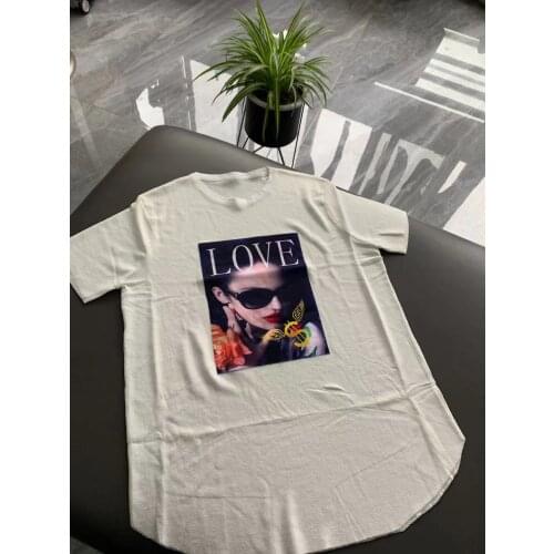 Summer women Ice silk loose short sleeve knitting t_shirt love $ style