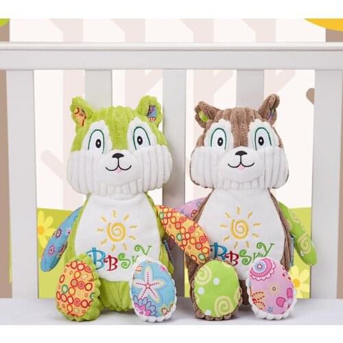 Best Sale High Quality Cartoon Animal Squirrel Appease Doll Plush Toy Baby Companion Doll With BB Device Sonajas Rammelaars
