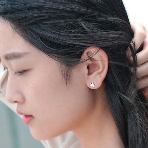 Fashion Women Cute Geometric Shape Silver Plated Chic Puzzle Piece Stud Earrings Girls Kids Jewelry Birthday Accessories Gift