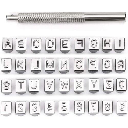 Capital Letters and Numbers Stamp Set,1/4inch / 6mm Alphabet Stamp Tools Set Leather Craft Stamping Tools(6.5mm - 36Pcs)