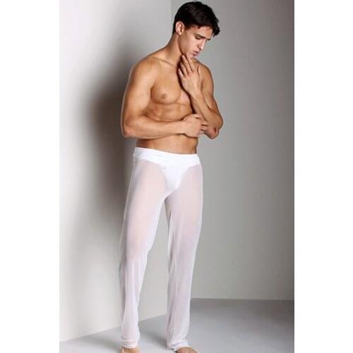 Richkeda Store New 2021 Mens Easy Mesh Casual Home Wear Pants Transparent Pajama Bottoms Sexy Low-waisted Youth Net Gauze