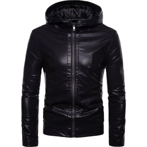 Autumn Jacket Men Hooded Black PU Leather Jacket New Brand Motorcycle Leather Jacket Zippers Coat Jaqueta De Couro Masculina