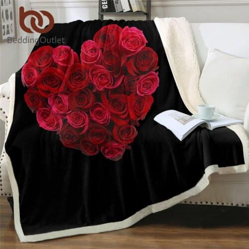 BeddingOutlet Heart Sherpa Throw Blanket Red Rose Bedspread Valentines Day Gift Plush Sofa Blanket Floral Cozy Thin Quilt 1pc