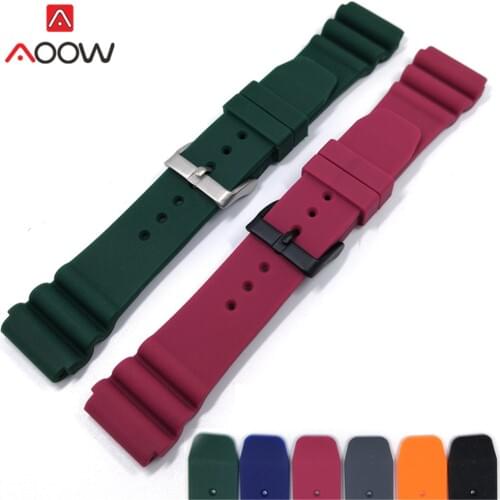 22mm Silicone Sport Strap Black Buckle Waterproof Diving Men Rubber Replacement Bracelet Band Belt Watch Accessories for Seiko