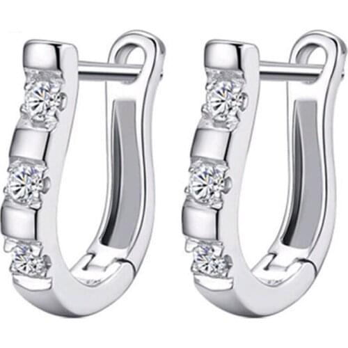 Pendientes Luxury Sliver Plated Earrings Flash CZ Zircon Harp Studs Horse Shoe Earrings Women Brincos