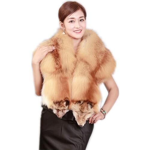 Natural Fox Fur Shawl Wrap Winter Animal Head Shape Genuine Silver Fox Fur Scarf Patchwork Large Luxury Real Fur Stole Bride