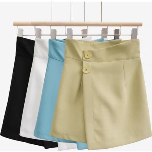 Limiguyue Chic Women Elegant Solid High Waist Skirt Shorts Zipper Two-Buttons OL Iregular A-line Shorts Suit Pantalones K2141