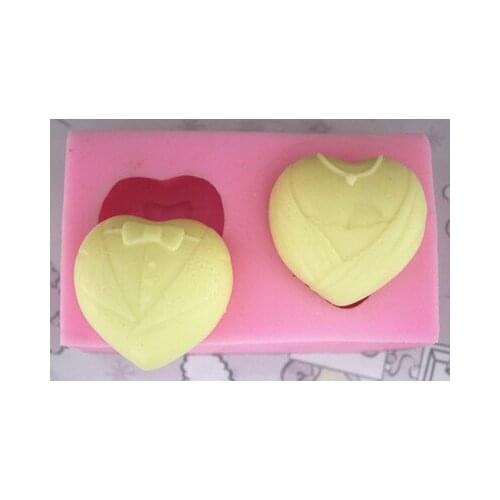 Silicone soap mold The bride and groom dress heart shape fondant cake chocolate mold ice mould resin clay craft mold