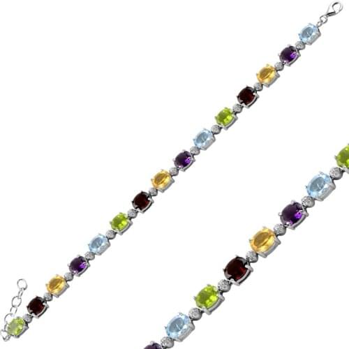 Silverlina Sterling Silver Peridot, Garnet, Citrine, Aquamarine & Amethyst Cz Bracelet
