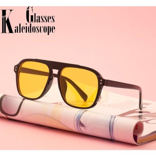 New Oversized Sunglasses Women Men Retro Square Eyewear Yellow Clear Lens Fashion Outdoor Driving Sun Glasses Shades