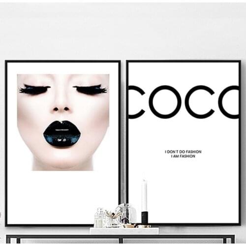 Modern Fashion Coco Canvas Sexy Girls Black Lips Home Decoration Frameless Picture canvas wall art poster