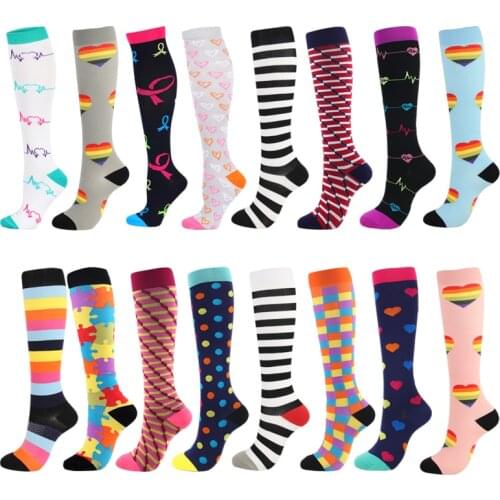 Sports Compression Socks Mens Striped Polka Dot Pattern Stretch Cute Couple Calf Stockings Colorful Funny Riding Running New
