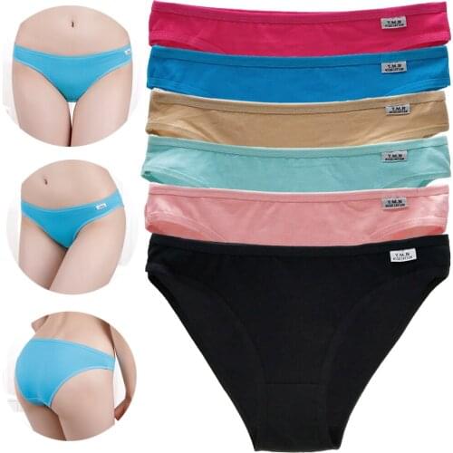 Womens Cotton Panties Lingerie Soft Girls Solid Color Briefs Sexy Sport Underpants Fashion Female Underwear Intimates 6 PCS