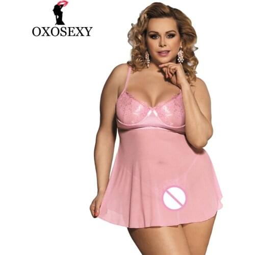 Xxxl 5xl Pink Plus Size Lingerie Women Sexy Lingerie Nightwear Underwear Sleepwear Lace Babydoll Dress Lace G-string 051