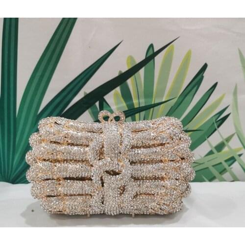 Gold Color White Diamond Womens Party Crystal Clutch Evening Bags Ladies Gala Dinner Purses Wedding Bridal Handbag For Female