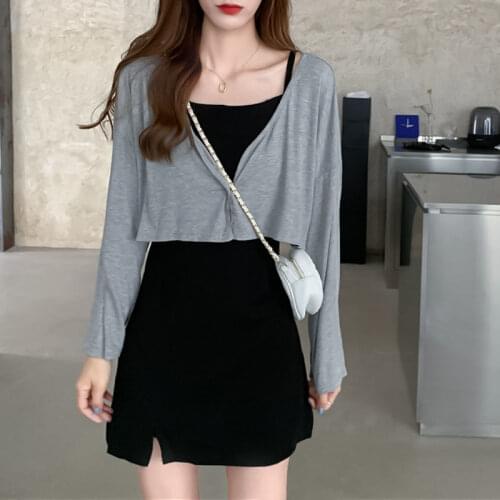 Girls' Suits, Womens Spring and Summer 2020 New Students, Korean Version of The Suspender Dress, Two-piece Fashion Cardigan