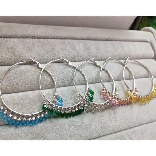 SLJELY Colorful Crystal Real 925 Sterling Silver Large Circle Hoop Earrings Luxury Brand Design Women Wedding Party Jewelry Gift