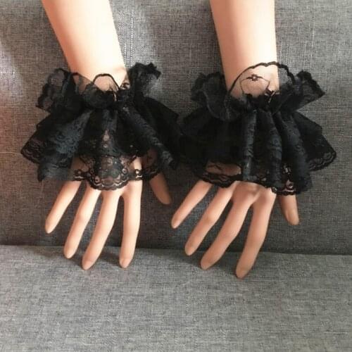 Women Fake Hand Sleeves Wrist Cuffs Ruffled Floral Lace Elastic Bracelet Steampunk Lolita Wedding Party Prom Clothing