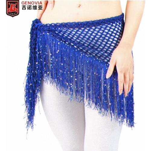 Women Belly Dance Costume Sequins Hip Scarf Belts Tassel Hip Scarf Belt Triangle Shawl Practise Belt 4 Colours