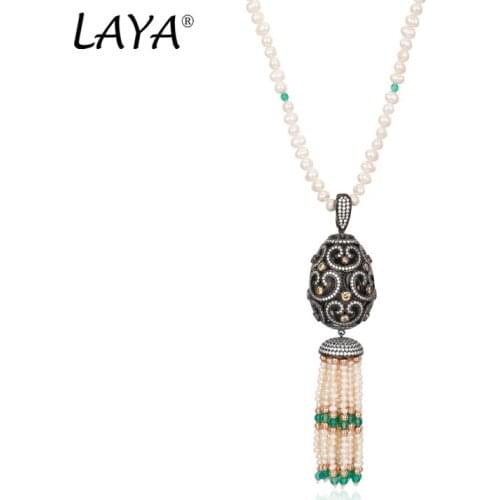 Laya 925 Sterling Silver Pop Pearl Sweater Chain Jewelry Natural Fresh Water White Pearl Necklace Women Fashion Boutique